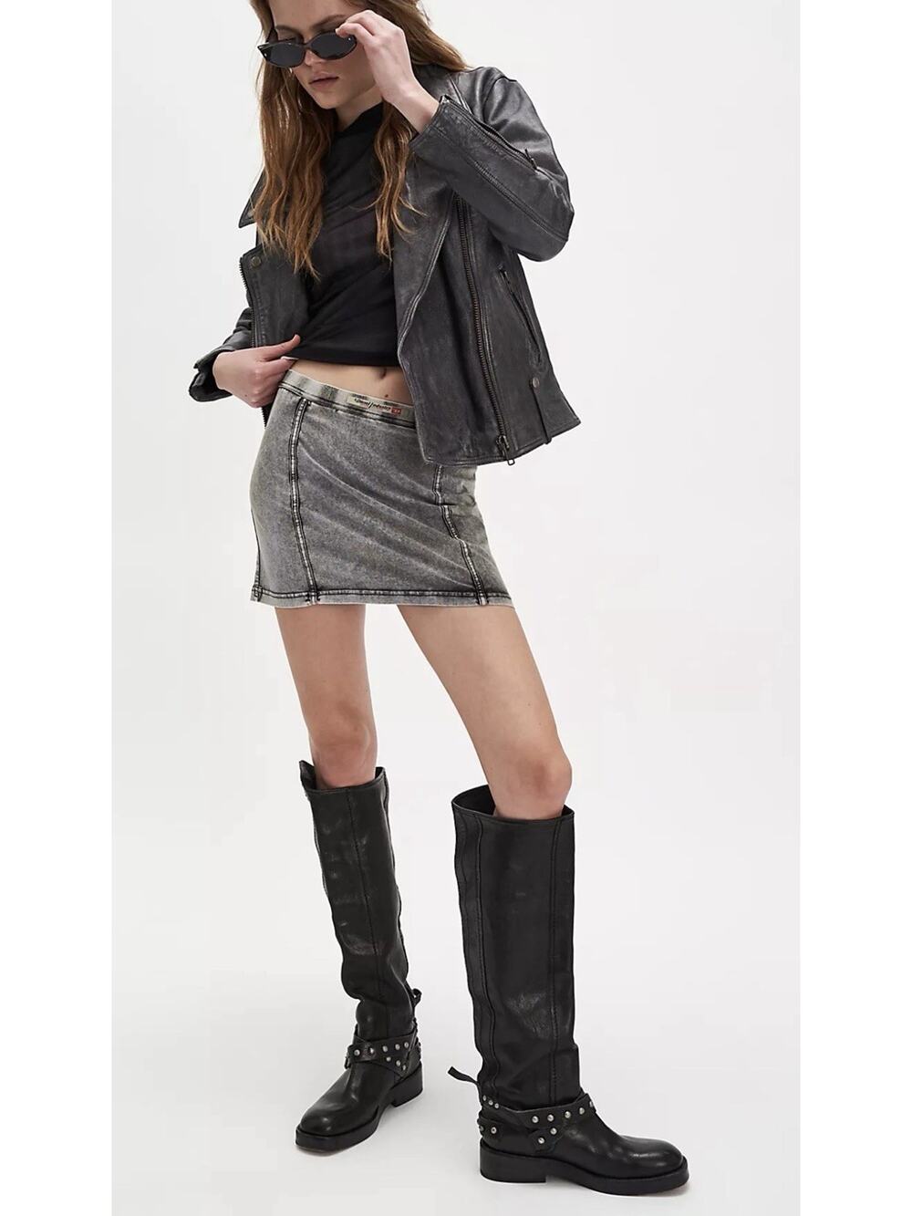 DIESEL O-ALLEGRA-MINI Garment-Dyed & Acid-Washed Mini Skirt, Medium Gray Women